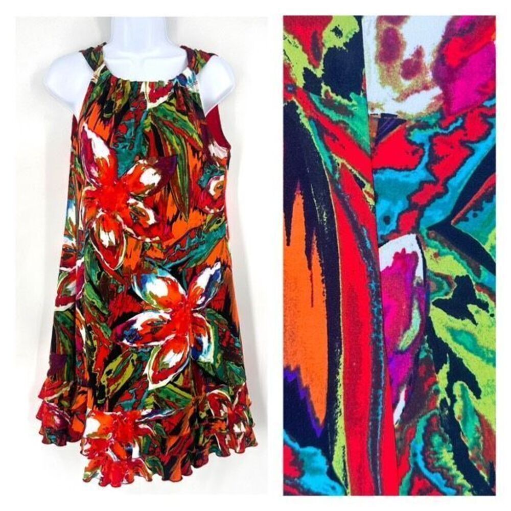 NWT R&K Originals Women‎ Floral Sleeveless Ruffled Tropical Dress Tiered Medium
